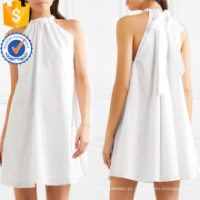 Halterneck sem mangas de algodão branco bordado Mini vestido de verão Fabricação Atacado Moda Feminina Vestuário (TA0280D)